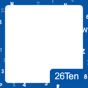 Blue 26Ten social media tile frame, with 26Ten logo
