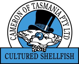 Cameron of Tasmania logo - culture shellfish - graphic of an oyster with a top hat