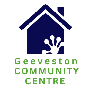 Geeveston Community Centre logo - graphic of a house with the outline of a gecko's foot on it
