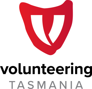 Volunteering Tasmania logo - graphic of a Tasmania in red and white