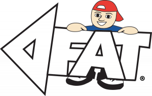 Derwent Valley Youth Future Action Team (D'FAT) logo - graphic of young man in red cap holding the letters DFAT in his hands